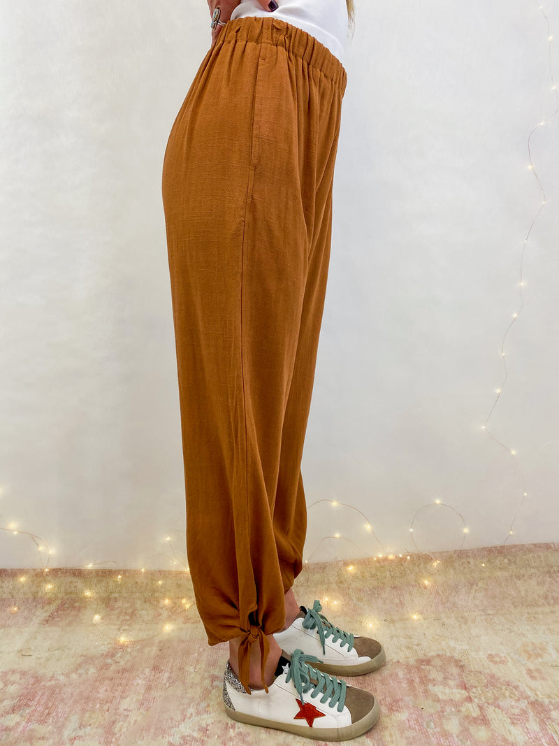 Anna Ankle Tie Pants in Rust